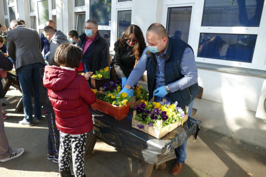 PRIMARY SCHOOL PUPILS  FLOWER PLANTING
